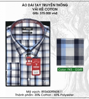 Áo Dài Tay Truyền Thống Vải Kẻ Cotton - G549